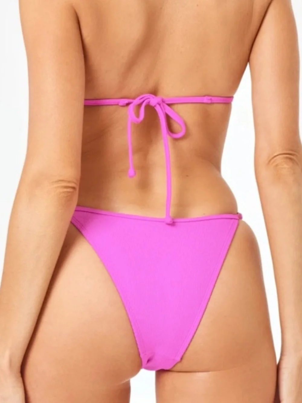 LSPACE Remi Bikini Bottom Bitsy Size L Hot Pink Ribbed Barbiecore Beach Tropical